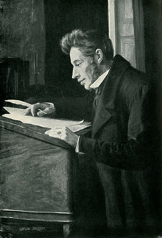 Kierkegaard allo scrittoio in una rappresentazione del pittore Luplau Janssen