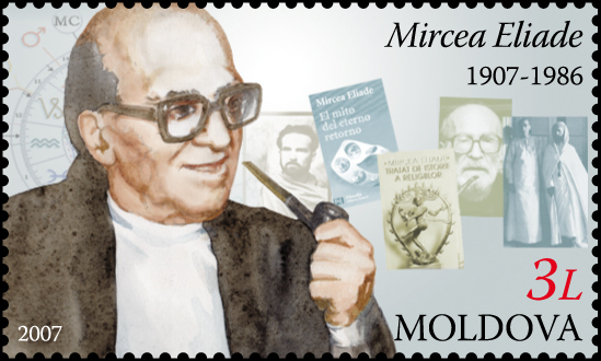 Ritratto di Mircea Eliade (1907-1986) su un francobollo moldavo
